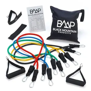Black Mountain Products stackable resistance band set with door anchor and carry case