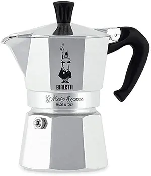 Bialetti classic silver 1-cup moka pot with the little man logo