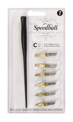 Speedball C-style dip pen set with six nibs and pen holder