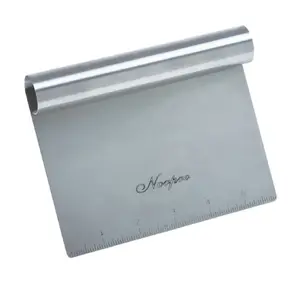 Norpro stainless steel bench scraper with wooden handle and measurement marks