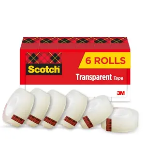 Six rolls of Scotch Transparent Tape, glossy clear finish