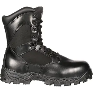 ROCKY AlphaForce composite toe public service boot with side zipper and black full-grain leather