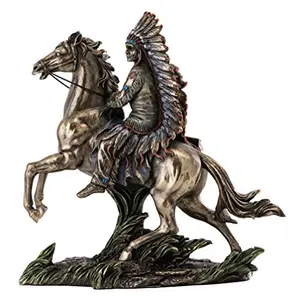 Chief Sitting Bull cold cast bronze statue, detailed headdress and hand-painted finish