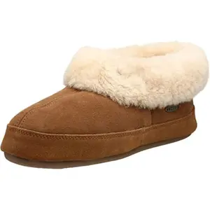 Acorn Women's Sheepskin Bootie Slippers in walnut suede