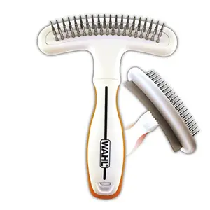 Wahl pet rake with double row rotating pins and deshedding blade