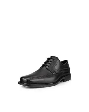 ECCO Men's New Jersey Tie Oxford black leather dress shoe with bicycle toe and four-eyelet lacing