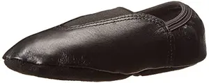 Capezio black leather gym shoe with suede sole and elastic heel for kids