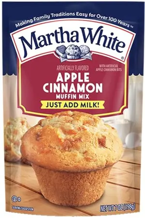 Martha White apple cinnamon muffin mix pouch with finished muffin