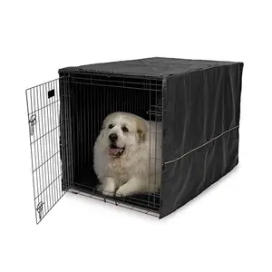 MidWest Homes for Pets XL black dog crate cover on a large metal crate