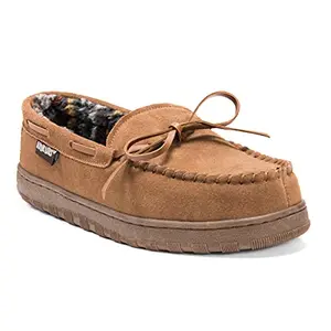 MUK LUKS Paul slipper with printed berber suede upper and faux fur lining in tan