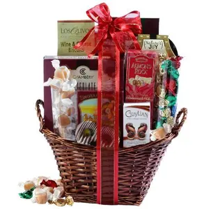Broadway Basketeers kosher condolence gift basket with popcorn, brittle, and covered pretzels