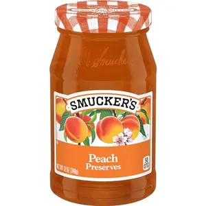Smucker's Peach Preserves jar with visible fruit chunks