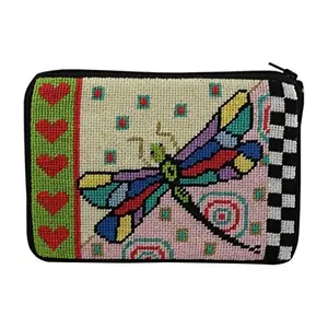 Alice Peterson dragonfly needlepoint cosmetic purse kit on 14 mesh canvas