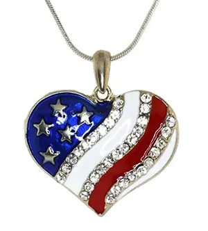 Mevoi heart-shaped American flag pendant with rhinestone