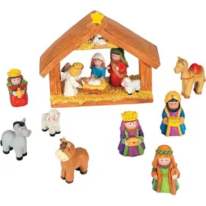 Fun Express mini nativity set with attached figures in a creche
