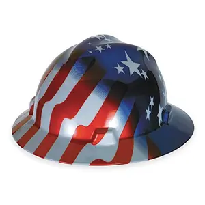 MSA Freedom Series hard hat with American stars and stripes design in orange, blue, white, and red