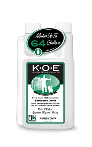 Odorcide KOE concentrate bottle next to a sprayer and measuring cup
