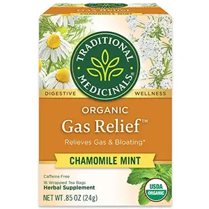 Traditional Medicinals Organic Gas Relief tea box with chamomile and mint