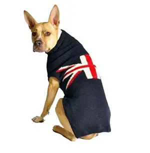 Chilly Dog Union Jack Dog Sweater in black and flag pattern