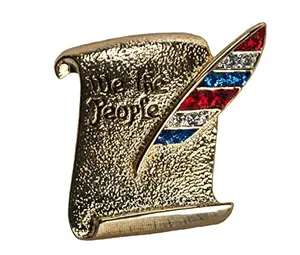 American Constitution pin with red white blue Swarovski crystals on a feather shape