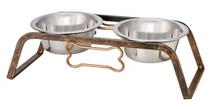 Loving Pets elevated stainless steel dog bowls with steel stand in aged copper finish