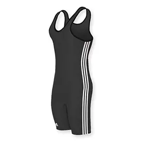adidas Wrestling 3 Stripes Singlet in black with white stripes, Lycra fabric