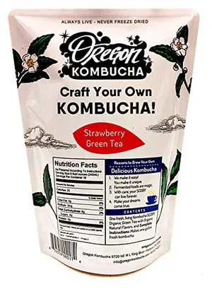 Oregon Kombucha organic strawberry green tea kombucha starter kit with SCOBY and brewing guide