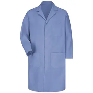Red Kap men's light blue lab coat with snap closure and chest pocket