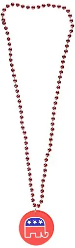 Patriotic elephant medallion necklace with red beaded chain