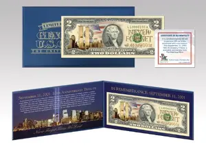 911 Commemoration Two Dollar Bill in Unique Folder