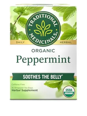 Traditional Medicinals Organic Peppermint Tea box with bright green packaging