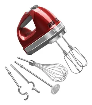 KitchenAid 9-speed hand mixer in apple red with dough hooks