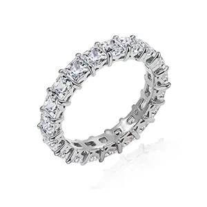 All-around princess cut cubic zirconia band ring with platinum plating