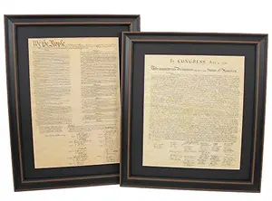 Framed set of Constitution and Declaration of Independence replicas in black solid hardwood frames, handmade in USA
