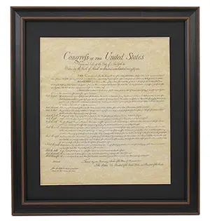Patriot Gear Company framed Bill of Rights in black matte hardwood frame with glass