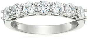 Classic 7-stone platinum plated sterling silver ring with round cubic zirconia
