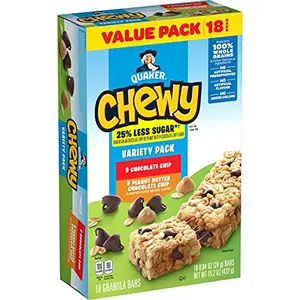 Quaker Chewy 25% Less Sugar Granola Bars Variety Pack with Chocolate Chip and Peanut Butter Chocolate Chip flavors