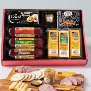 Wisconsin Cheese Company Ultimate Cheese & Meat Gift Box charcuterie kit with sausages, cheeses, crackers, pretzels and mustard