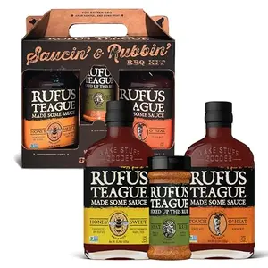Rufus Teague BBQ Sauce and Rub set in a reusable tote bag