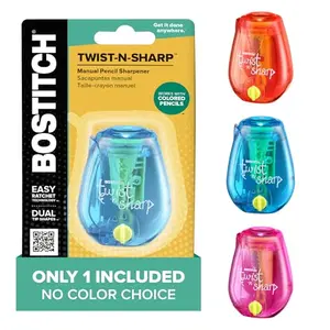 Bostitch manual pencil sharpener with twist mechanism and adjustable dial