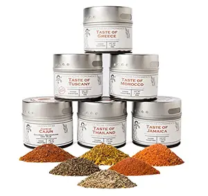 Gustus Vitae magnetic spice tins stuck to a refrigerator