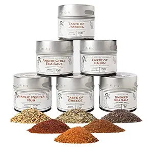 Gustus Vitae BBQ seasoning collection with six magnetic tins of smoked salts and spice rubs