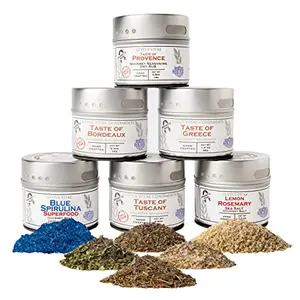 Gustus Vitae luxury seasoning collection with six magnetic tins of infused sea salts and spices