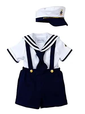 Spring Notion navy blue sailor set with hat, shirt, shorts, and suspenders for baby boys, perfect for Halloween