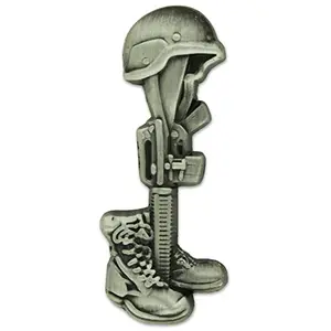 Battle Cross fallen soldier memorial lapel pin with antique nickel finish