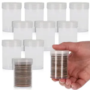 Clear round coin tubes for silver dollars, screw-on cap, pack of 10