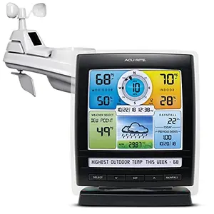 AcuRite Iris 5-in-1 wireless weather station with color display showing indoor and outdoor data