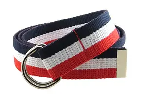 Canvas web belt with red white and blue stripes by BC Belts featuring D-ring closure