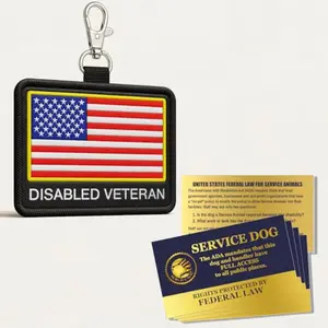 Clip-on disabled veteran identification patch tag with American flag embroidery