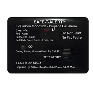 Black 12V dual propane and carbon monoxide alarm for RV
